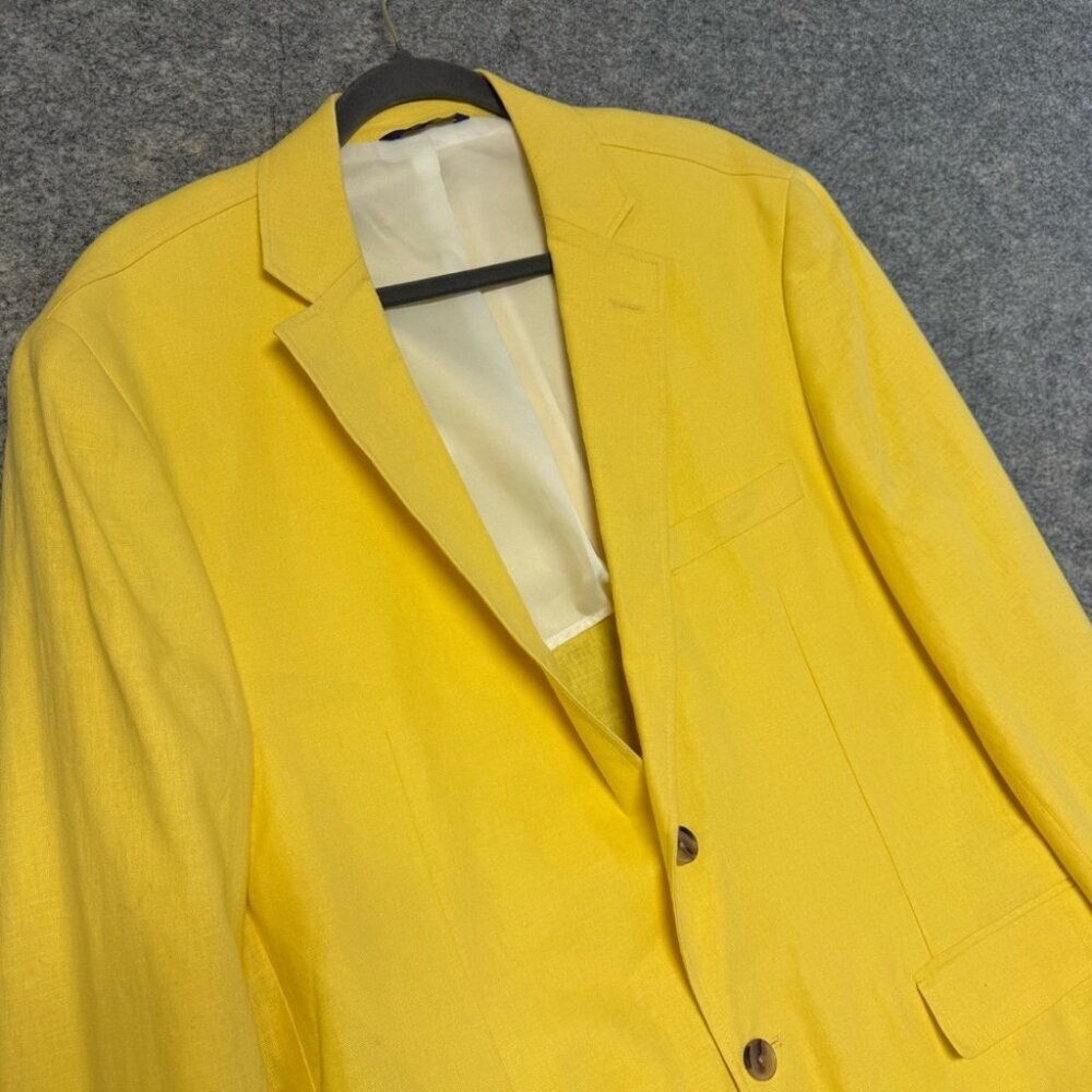 Alan Flusser Yellow Linen Blend Blazer Lightweight Tailored Jacket Large - Picture 4 of 12